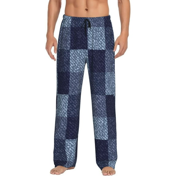 Haiem Blue Gingham Buffalo Check Men's Pajama Pants Ultra Lightweight Pjs Bottoms Sleepwear Bottom Pants with Pocket Drawstring-Large