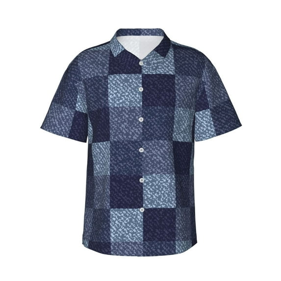 Haiem Blue Gingham Buffalo Check Printed Hawaiian Shirt for Men - Men’s Casual Beach Summer Shirts - Stretch Fabric with Modern Fit-3X-Large