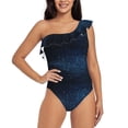 thumbnail image 1 of Haiem Blue Glitter Retro Women's One Piece Swimsuits Tummy Control One Shoulder Bathing Suits Ruffle Swimwear-Large, 1 of 8