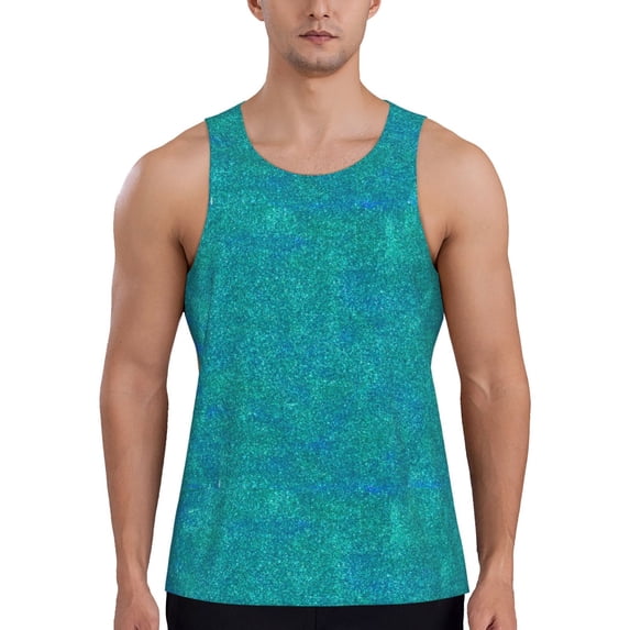 Haiem Blue Green Glitter Men Workout Tank Top Gym Bodybuilding Sleeveless Muscle T Shirts Athletic Tank Breathable Workout Shirt-4X-Large