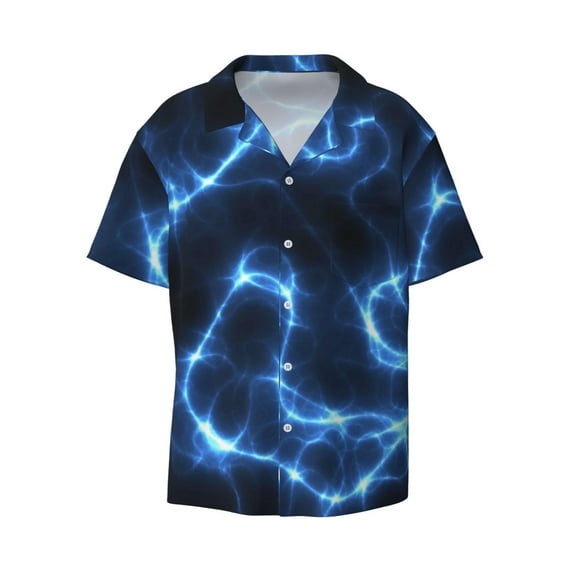 Haiem Blue Lightning Men's Casual Shirts Short Sleeve Button Down Shirts Fashion Textured Summer Beach Shirt-Medium