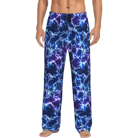 Haiem Blue Lightning1 Men's Pajama Pants Ultra Lightweight Pjs Bottoms Sleepwear Bottom Pants With Pocket Drawstring-Medium