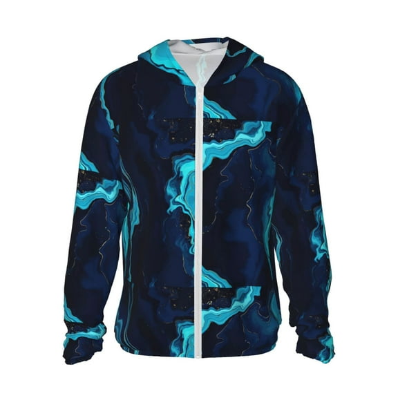 Haiem Blue Marble And Gold UPF 50  Fishing Shirts for Men Long Sleeve UV Sun Protection Hoodie Non-Mask Outdoor Hiking Shirts