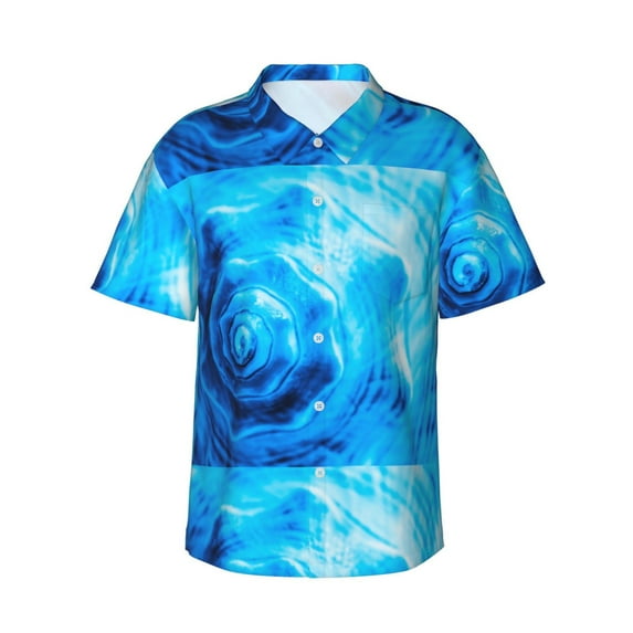 Haiem Blue Shell Printed Hawaiian Shirt for Men - Men’s Casual Beach Summer Shirts - Stretch Fabric with Modern Fit-XX-Large