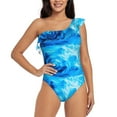 thumbnail image 1 of Haiem Blue Shell Women's One Piece Swimsuits Tummy Control One Shoulder Bathing Suits Ruffle Swimwear-Small, 1 of 8