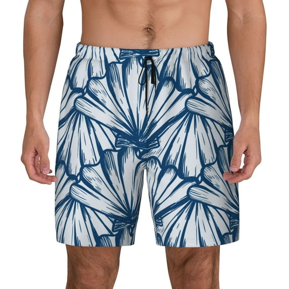 Haiem Blue Shells Mens Swim Trunks with Compression Liner 2 in 1 Swimming Shorts Stretch Swimwear Quick Dry,Board Shorts-Large