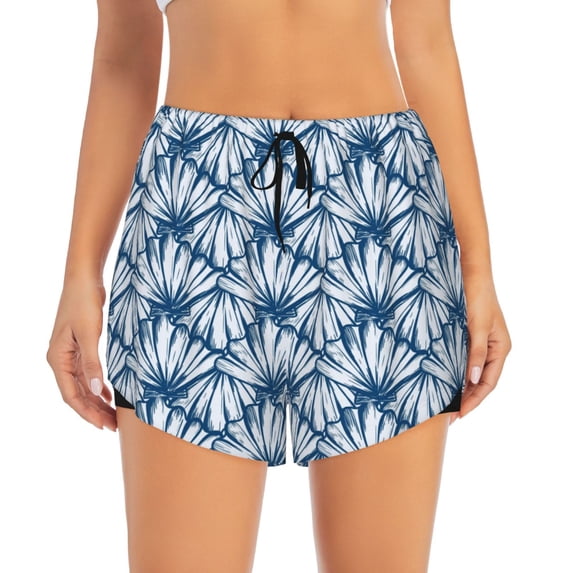 Haiem Blue Shells Women's 2 in 1 Running Shorts - Lightweight Athletic Workout Gym Yoga Breathable Sports Shorts Liner with Phone Pockets-X-Large