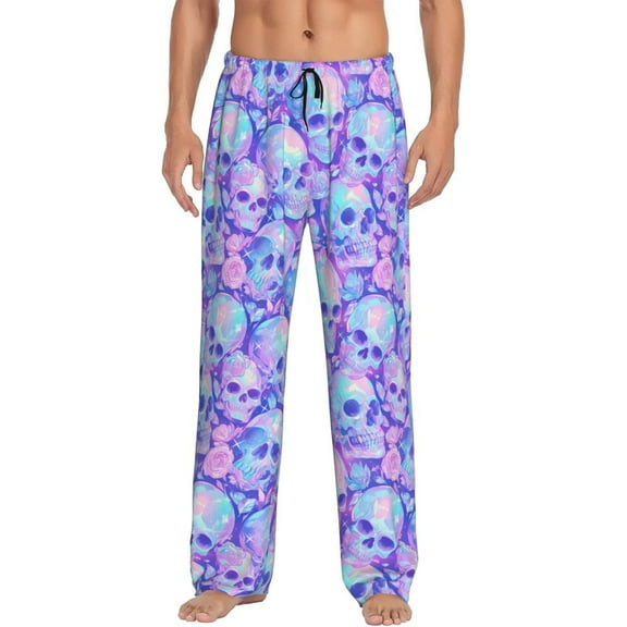 Haiem Blue Skull Daisy Men's Pajama Pants Ultra Lightweight Pjs Bottoms Sleepwear Bottom Pants With Pocket Drawstring-