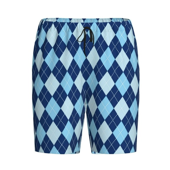 Haiem Blue Squares Men's Pajama Short with Soft Woven Cotton Elastic Waistband Sleep Short-Medium