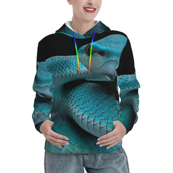 Haiem Blue Viper Snake1 for Women's Fashion Hoodies & Sweatshirts with Kangaroo Pocket,Hooded Sweatshirt with Eye-catching Drawstrings-Medium