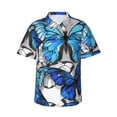 thumbnail image 1 of Haiem Blue and White Butterflies Printed Hawaiian Shirt for Men - Men’s Casual Beach Summer Shirts - Stretch Fabric with Modern Fit-Large, 1 of 9