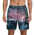 thumbnail image 1 of Haiem Boat Lighthouse Storm Waves Mens Swim Trunks with Compression Liner 2 in 1 Swimming Shorts Stretch Swimwear Quick Dry,Board Shorts-Large, 1 of 9