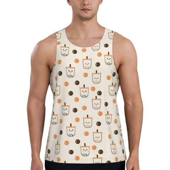 Haiem Boba Milk Tea Men Workout Tank Top Gym Bodybuilding Sleeveless Muscle T Shirts Athletic Tank Breathable Workout Shirt-Small