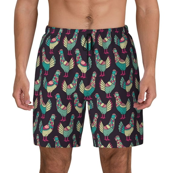 Haiem Bohemian Chicken Mens Swim Trunks with Compression Liner 2 in 1 Swimming Shorts Stretch Swimwear Quick Dry,Board Shorts-XX-Large