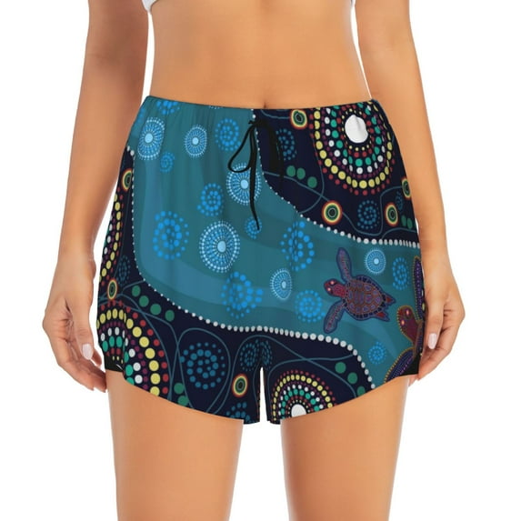 Haiem Bohemian Turtle Women's 2 in 1 Running Shorts - Lightweight Athletic Workout Gym Yoga Breathable Sports Shorts Liner with Phone Pockets-X-Large