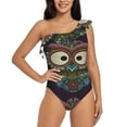 thumbnail image 1 of Haiem Boho Owl Women's One Piece Swimsuits Tummy Control One Shoulder Bathing Suits Ruffle Swimwear-Large, 1 of 8