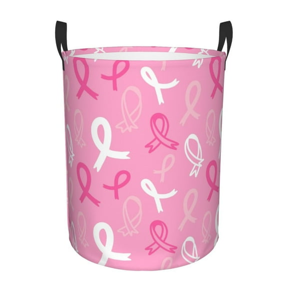Haiem Breast Cancer Awareness (3) Leather Dirty Clothes Laundry Basket,Sturdy & Waterproof,Collapsible Round Design For Efficient Space Management,Multi-Purpose Storage Basket