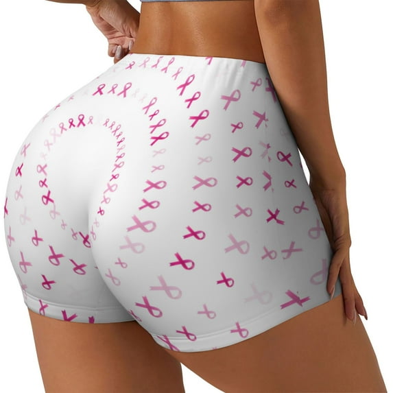 Haiem Breast Cancer Awareness (4) No Front Seam Biker Shorts for Women Yoga Workout Gym Bike Shorts with Tummy Control Moisture-Wicking-XX-Large