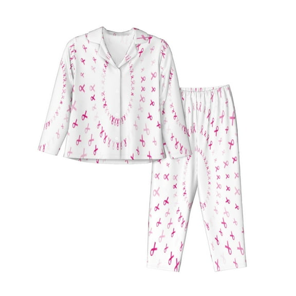 Haiem Breast Cancer Awareness (4) Pattern Women’s Long-sleeve Sleepwear,Sleepwear Set,2-piece Loungewear Set,Soft PJs Comfy Nightwear with Pockets-Medium