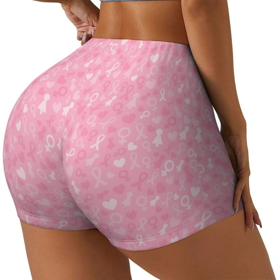 Haiem Breast Cancer Awareness No Front Seam Biker Shorts for Women Yoga Workout Gym Bike Shorts with Tummy Control Moisture-Wicking-XX-Large