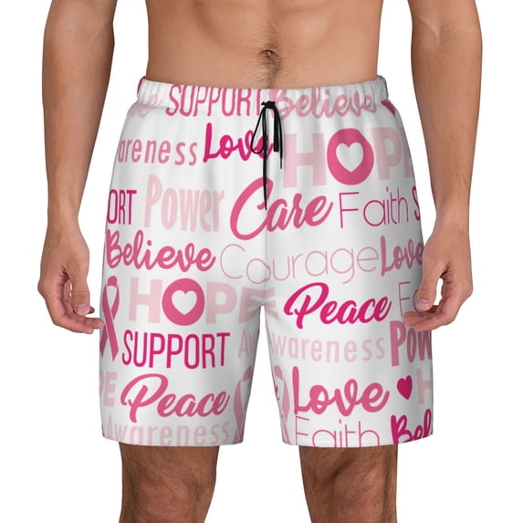 Haiem Breast Cancer Pink Ribbons Awareness (2) Men'S Quick-Dry Swim Trunks: Comfortable Beach Shorts With Mesh Lining And Pockets - Ideal For Swimming And Sunbathing Medium
