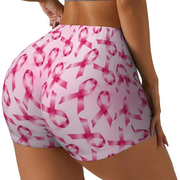 Haiem Breast Cancer Ribbons Awareness No Front Seam Biker Shorts for Women Yoga Workout Gym Bike Shorts with Tummy Control Moisture-Wicking-Large