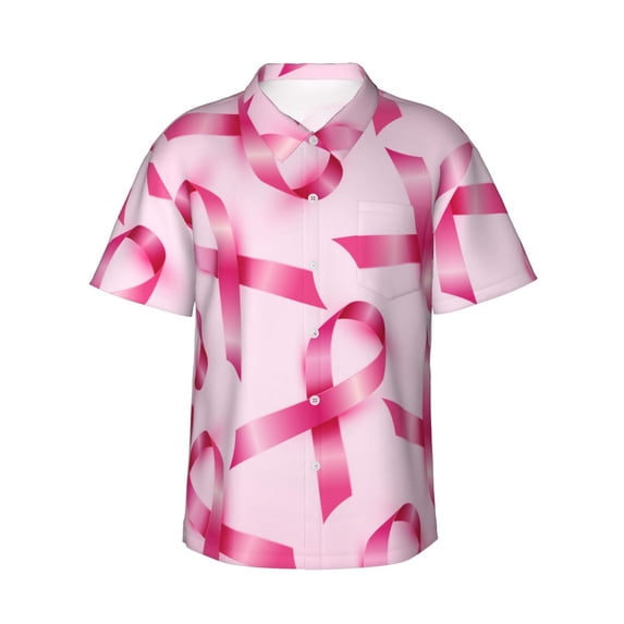 Haiem Breast Cancer Ribbons Awareness Printed Hawaiian Shirt for Men - Men’s Casual Beach Summer Shirts - Stretch Fabric with Modern Fit-XX-Large