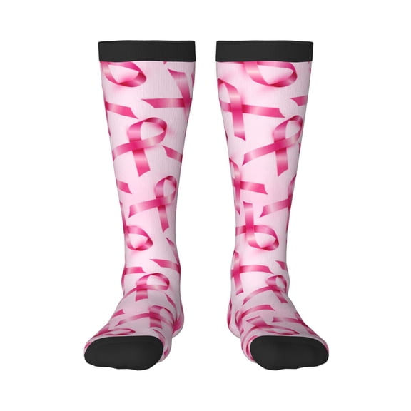 Haiem Breast Cancer Ribbons Awareness Socks, Funny Novelty Crazy Design Cotton Socks Sports Socks Knee High Socks For Men, Women,1Pairs - Gift For Working Friends
