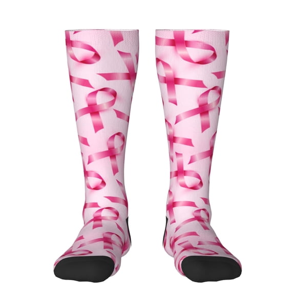 Haiem Breast Cancer Ribbons Awareness Socks, Funny Novelty Crazy Design Cotton Socks Sports Socks Knee High Socks For Men, Women,1Pairs - Gift For Working Friends