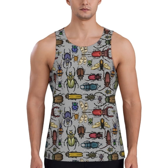 Haiem Bright Insects Men Workout Tank Top Gym Bodybuilding Sleeveless Muscle T Shirts Athletic Tank Breathable Workout Shirt-X-Large