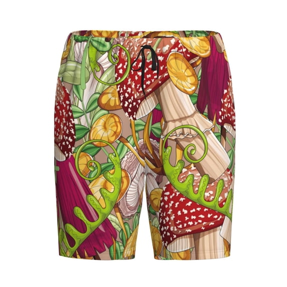 Haiem Bright Mushrooms Men's Pajama Short with Soft Woven Cotton Elastic Waistband Sleep Short-Small