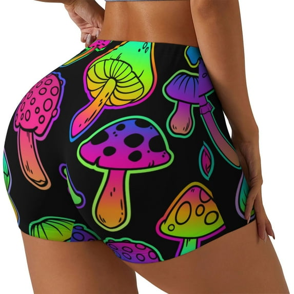 Haiem Bright Mushrooms No Front Seam Biker Shorts for Women Yoga Workout Gym Bike Shorts with Tummy Control Moisture-Wicking-Medium