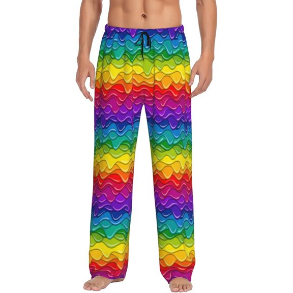 Haiem Bright Rainbow Men's Pajama Pants Ultra Lightweight Pjs Bottoms Sleepwear Bottom Pants With Pocket Drawstring-Large