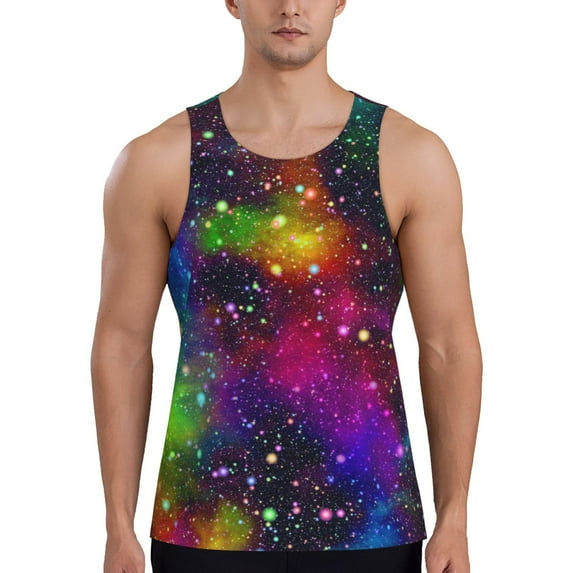 Haiem Bright Universe Men Workout Tank Top Gym Bodybuilding Sleeveless Muscle T Shirts Athletic Tank Breathable Workout Shirt-4X-Large