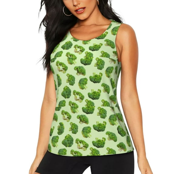 Haiem Broccoli 3 Printed Women's Workout Tank Top, Quick-Dry Sleeveless Gym Shirt, Breathable Lightweight Athletic Top for Running, Yoga, and Casual Wear-Medium