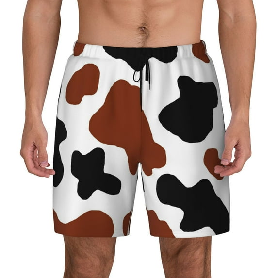 Haiem Brown Black Cow Men'S Quick-Dry Swim Trunks: Comfortable Beach Shorts With Mesh Lining And Pockets - Ideal For Swimming And Sunbathing Medium
