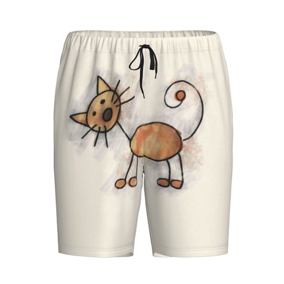 Haiem Brown Cat Cartoon Men's Pajama Short with Soft Woven Cotton Elastic Waistband Sleep Short-4X-Large