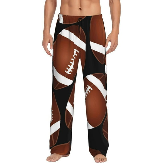 Haiem Brown Football On Black Men's Pajama Pants Ultra Lightweight Pjs Bottoms Sleepwear Bottom Pants with Pocket Drawstring-Medium