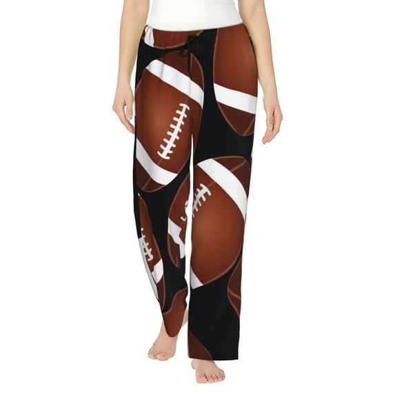 Haiem Brown Football On Black Women's Pajama Pants Ultra Lightweight Pjs Bottoms Sleepwear Bottom Pants With Pocket Drawstring-Small