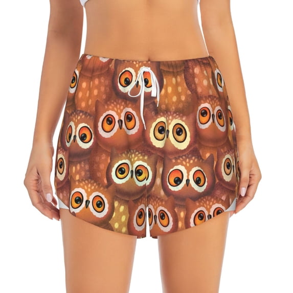Haiem Brown Owl Women's 2 in 1 Running Shorts - Lightweight Athletic Workout Gym Yoga Breathable Sports Shorts Liner with Phone Pockets-XX-Large