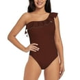 thumbnail image 1 of Haiem Brown Women's One Piece Swimsuits Tummy Control One Shoulder Bathing Suits Ruffle Swimwear-Small, 1 of 8