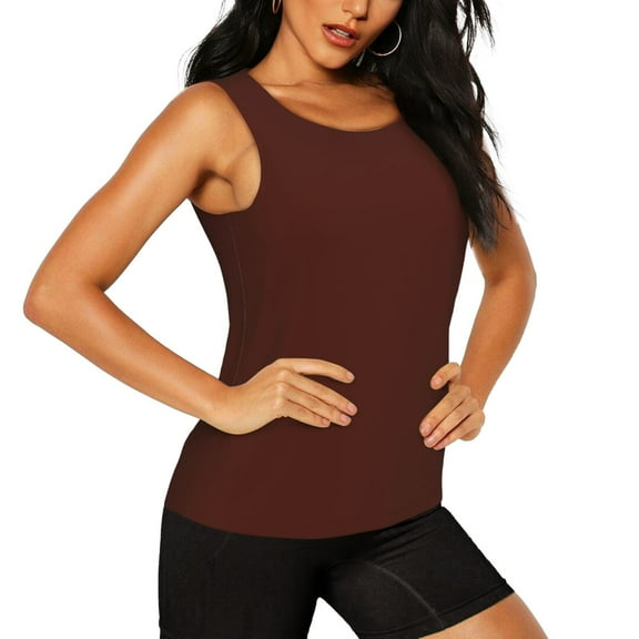 Haiem Brown Workout Tank Tops for Women, Athletic Sports Slim-Fit Tank Tops, Compression Sleeveless Dry Fit Shirts,Athletic Shirt-XX-Large