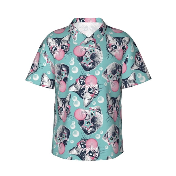 Haiem Bubble Cat Cute Printed Hawaiian Shirt for Men - Men’s Casual Beach Summer Shirts - Stretch Fabric with Modern Fit-XX-Large