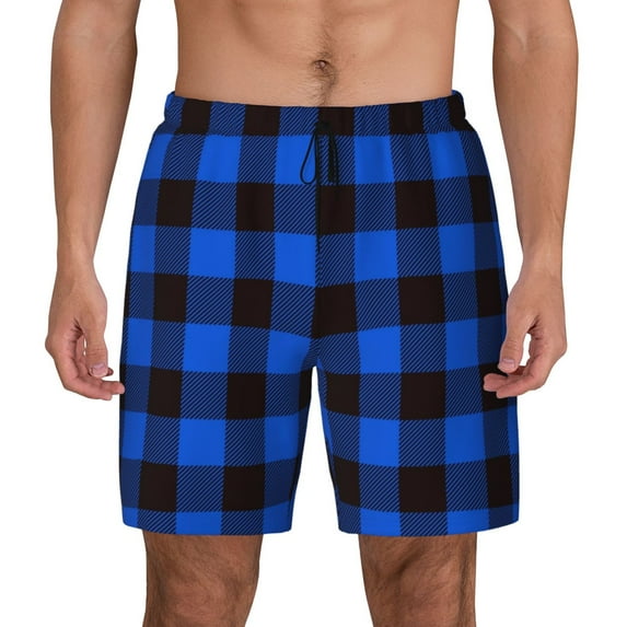 Haiem Buffalo Plaid Blue Black Men'S Quick-Dry Swim Trunks: Comfortable Beach Shorts With Mesh Lining And Pockets - Ideal For Swimming And Sunbathing Xx-Large