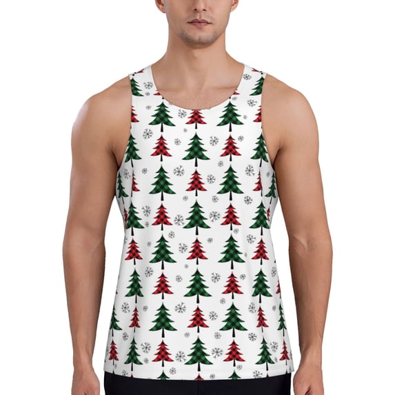Haiem Buffalo Plaid Christmas Trees Men Workout Tank Top Gym Bodybuilding Sleeveless Muscle T Shirts Athletic Tank Breathable Workout Shirt-Small
