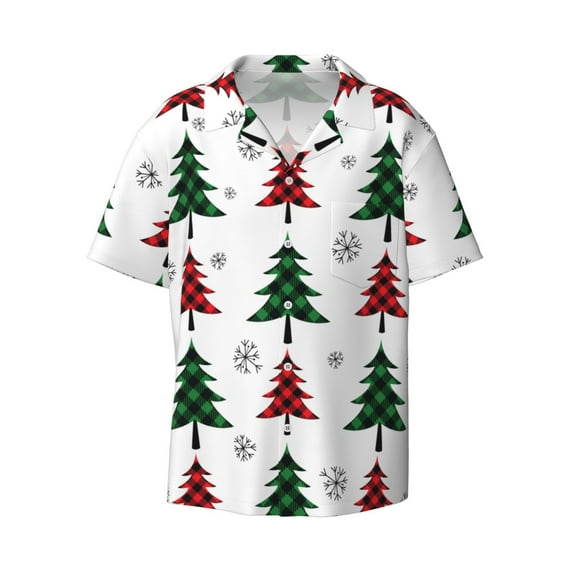 Haiem Buffalo Plaid Christmas Trees Men's Casual Shirts Short Sleeve Button Down Shirts Fashion Textured Summer Beach Shirt-4X-Large