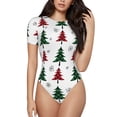 thumbnail image 1 of Haiem Buffalo Plaid Christmas Trees Women's Crew Neck Short Sleeve Bodysuit Tops Stretchy Slim Basic-X-Large, 1 of 9
