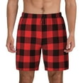 thumbnail image 1 of Haiem Buffalo Plaid Red Black Mens Swim Trunks with Compression Liner 2 in 1 Swimming Shorts Stretch Swimwear Quick Dry,Board Shorts-X-Large, 1 of 9