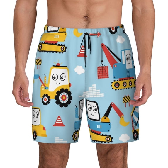 Haiem Building Truck Mens Swim Trunks with Compression Liner 2 in 1 Swimming Shorts Stretch Swimwear Quick Dry,Board Shorts-Small