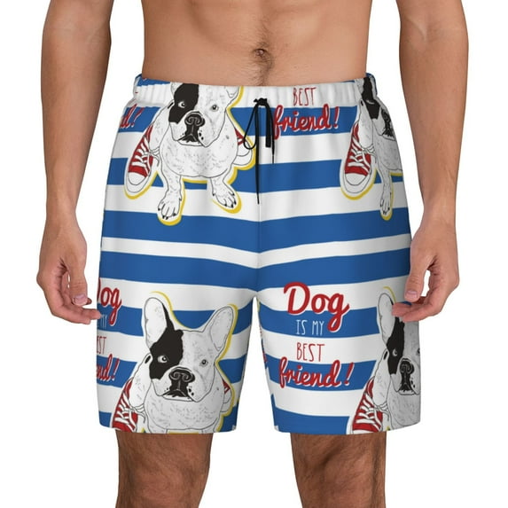 Haiem Bulldog Friend Mens Swim Trunks with Compression Liner 2 in 1 Swimming Shorts Stretch Swimwear Quick Dry,Board Shorts-Medium